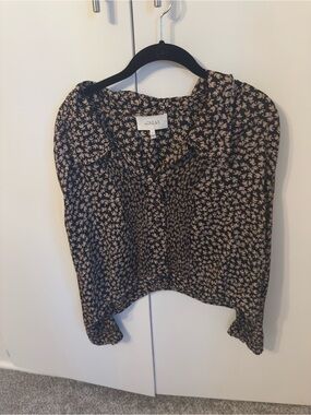 THE GREAT. Black Blouse with Beige Floral Print